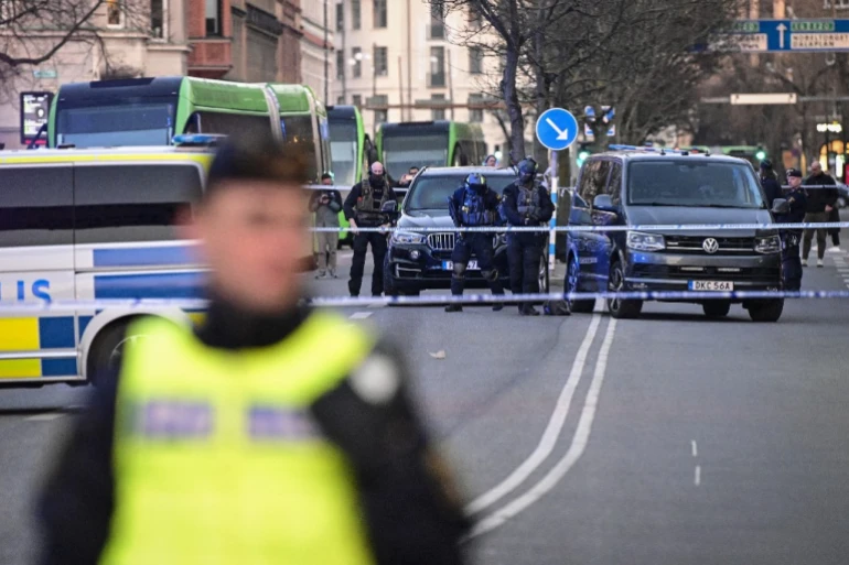 A police cordon in place outside a school in Malmö, following the stabbing of two teachers