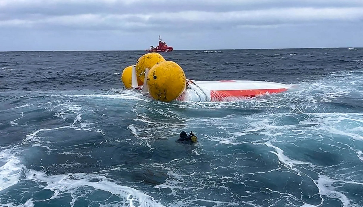 The capsized boat in the Atlantic Ocean