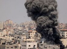 Smoke billowing following an Israeli airstrike in the Gaza strip