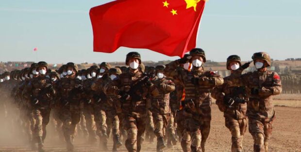Chinese troops on military exercises