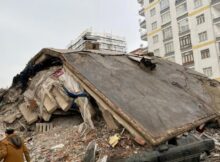 A collapsed building following the earthquake