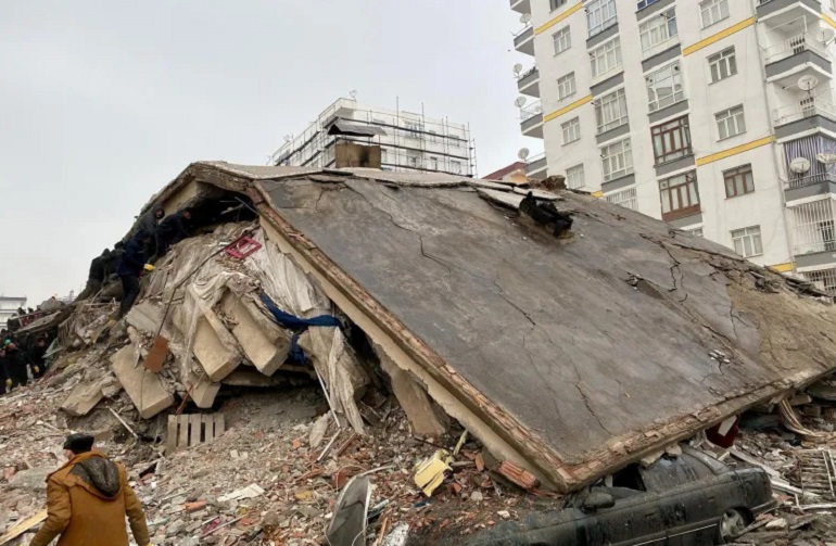 A collapsed building following the earthquake