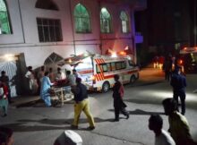 Emergency services tend to the injured following the earthquake