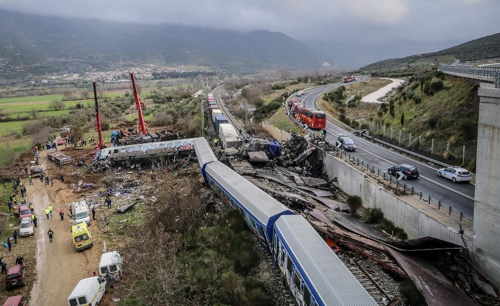 The scene of the crash in central Greece