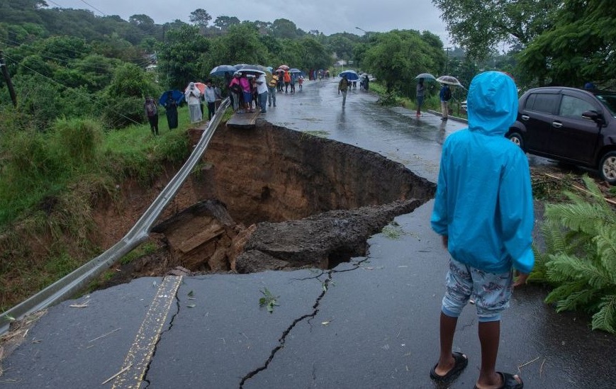 A road destoryed by the storm in Malawi